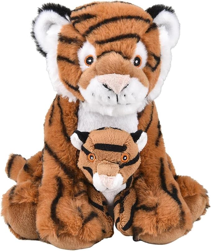 Mom and Baby Stuffed Animals for Boys & Girls, Safari Baby Shower Decorations, Nursery Decor, Zoo Animals for Toddlers, Quality Realistic Toys for Kids, Cute, Soft, Huggable, Squeezable (9.5" Tiger)