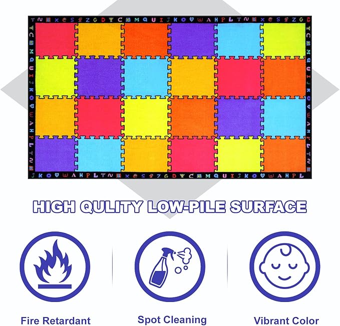 LIVEBOX Classroom Rugs Elementary for Kids, Washable School Learning Area Rugs, Colorful Preschool Children's Classroom Carpet Non-Slip Playroom Rug for Home Learning, 13'x7'5"(Seats-24)