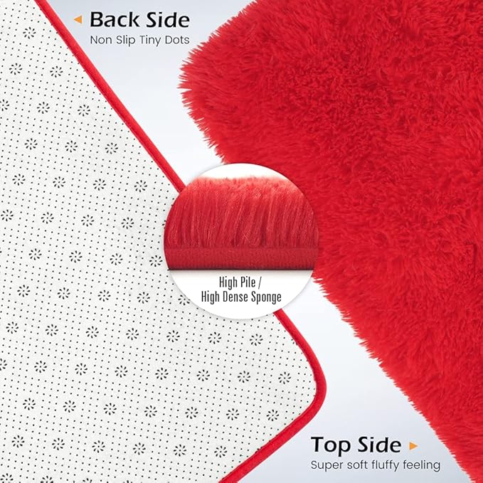 Amearea Shag Fluffy Runner Rug for Bedroom Girls Living Room, 2x6 Feet Extra Soft and Fuzzy Shaggy Rugs, Non Slip, Indoor Floor Long Carpet Mat for Boys Nursery Home Decor, Red