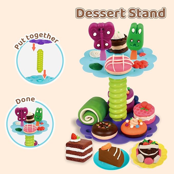 75 PCS 4 in 1 Dough Sets for Kids Ages 3-4-8, Art Crafts Dough Tools Kit, Ice Cream Playset Noodle Hamburger Maker Machine Dessert Rack, Kitchen Creations Food Play Toys Toddlers Boys Girls