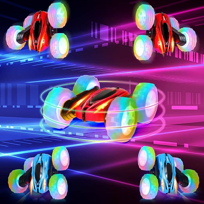 GAOMON 2-Pack Remote Control Car Toys for Kids - 2.4GHz RC Stunt Cars with Wheel Lights