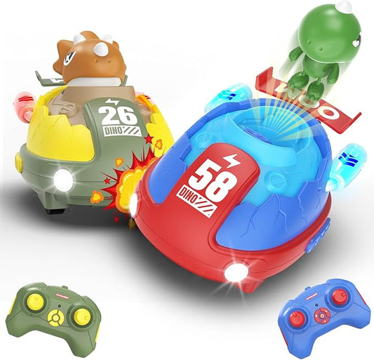 2 Pack Remote Control Car, RC Bumper Cars Toys for Toddlers with LED Light and Music, Dinosaur Figures Bump and Eject Toys RC Race Cars for Kids Boys Girls Gift