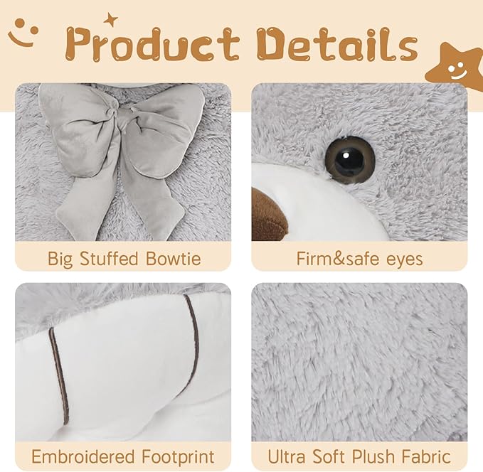 Tezituor Big Teddy Bear 47 Inches, Soft Giant Stuffed Animal Life Size 4 Feet Plush Bear Toy Valentines Christmas Birthday Gift for Girlfriend Kids,Grey