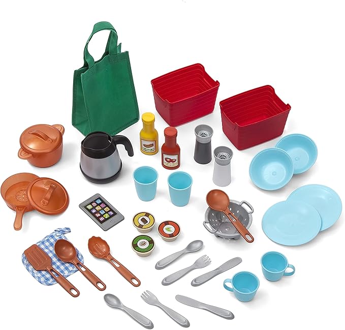 Step2 Great Gourmet Kids Kitchen Playset, Indoor/Outdoor Kitchenette, Interactive Play with Lights and Sounds, Made of Durable Plastic, Includes 33 Piece Toy Accessories, Toddlers 3+ Years Old, Tan