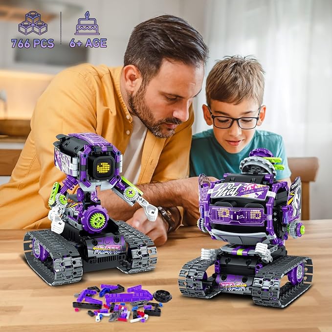 Robot Building Toy with LED Eyes & Sound, App Remote Controlled STEM Rechargeable Robotics Building Set 458 PCS, 3 in 1 RC Tech Building Block Kit Gift for Kids Boys Girls 6 7 8 9 10 11 12+