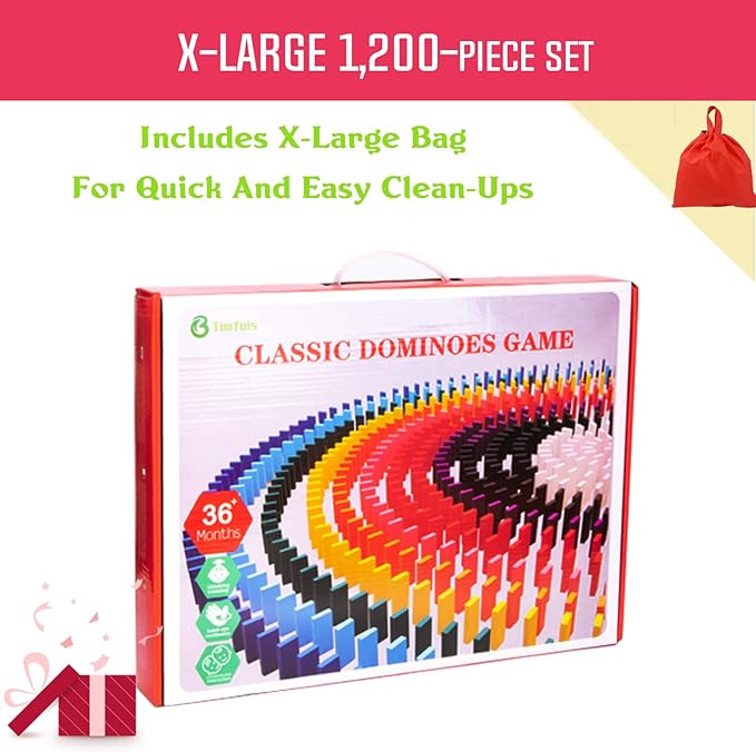 1000 PCS Dominoes Set for Kids with Extra 20 Blocks, Colorful Dominos Tiles for Building, Stacking, Racing, Tumbling, Wood Domino with Storage Bag and Box