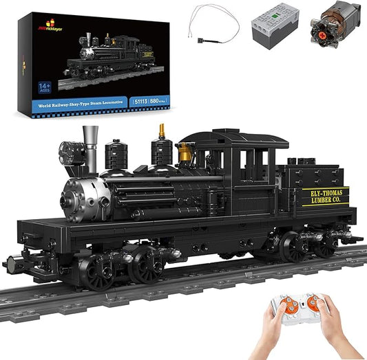 JMBricklayer Train Building Set with Lights 51113, Remote Control Classic Train Model Toy with Tracks, Shay-Type Steam Locomotive Train Set Display, Ideal Gift for Train Lovers, Kids Aged 14+(880PCS)