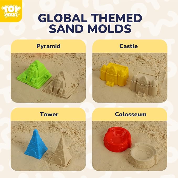 TOY Life Beach Toys for Kids Ages 4-8 Collapsible Sand Toys Toddlers with Silicone Bucket Shovels & Sand Castle Building Kit Molds, Sandbox Toy Travel, Beach Party, Fishing, Summer Activities