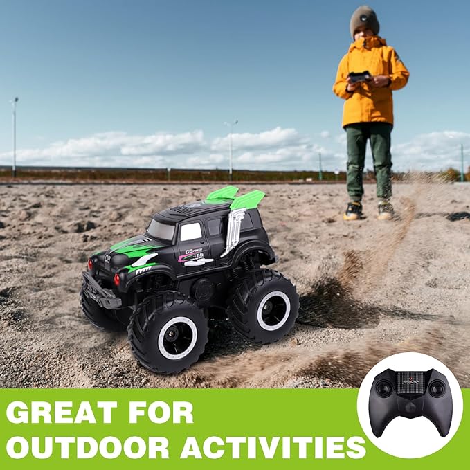 Amphibious Remote Control Cars, 1/20 Stunt RC Rock Crawler Monster Truck Toy with Two Alternative Rechargeable Batteries, All-Terrain 4WD Off-Road Vehicle Toys Gift for Kids Age 8-12 Green