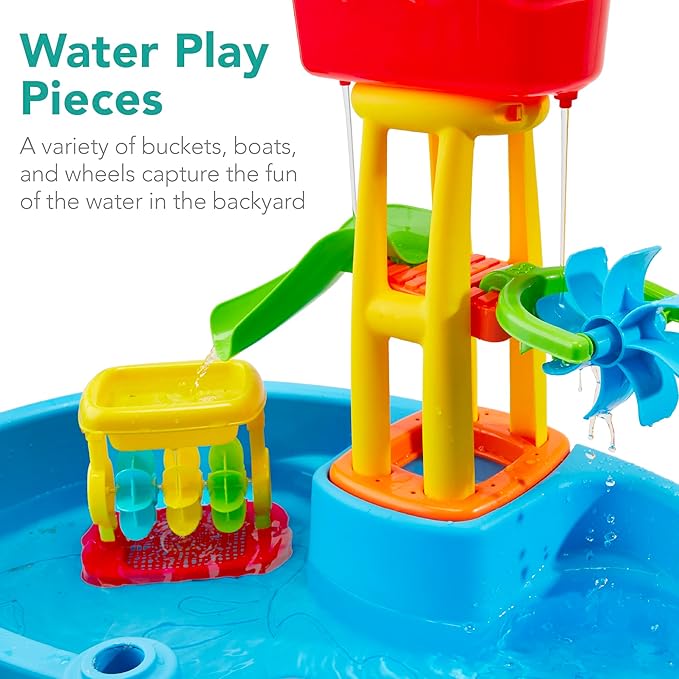 Best Choice Products Kids Sand & Water Outdoor Activity Table, Childs 2-in-1 Play Set w/ 18 Accessories, Adjustable Umbrella, 120 Capacity