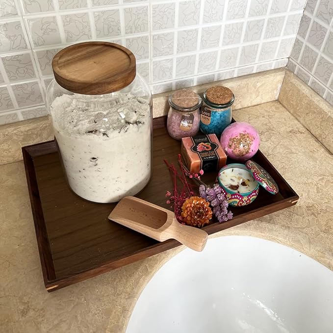 66 oz Bath Salts Glass Jar with Wooden Lid and Scoop,Bathroom Decor Container,Airtight Storage Bathtub Accessories for Women