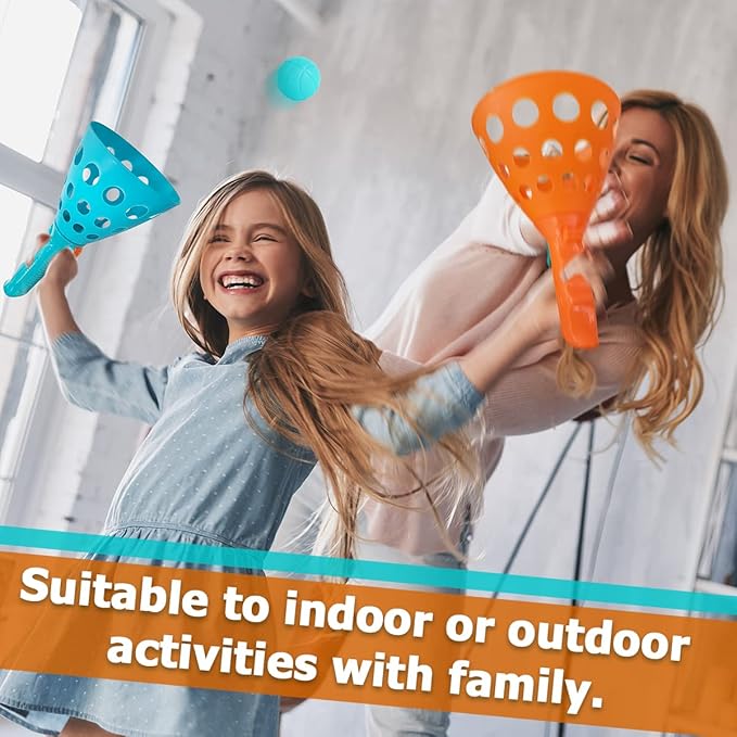 Pop and Catch Ball Game with 24 Balls and 4 Catch Launcher Baskets - Outdoor Indoor Game Activities, Easter Basket Stuffers Gifts Beach Sport Summer Beach Toys for Kids Ages 4 5 6 7 8 10 12+