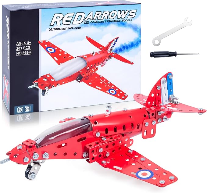 STEM Assembled Model Plane Kit Building Toy, 201 Pieces STEM Projects Airplane Building Kits for Kids Age 8-12, STEM Educational Model Kit Gifts for Teenage Boys & Girls 8+, Red, 7*9*3 inch