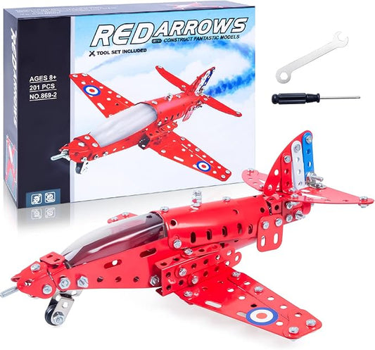 STEM Assembled Model Plane Kit Building Toy, 201 Pieces STEM Projects Airplane Building Kits for Kids Age 8-12, STEM Educational Model Kit Gifts for Teenage Boys & Girls 8+, Red, 7*9*3 inch