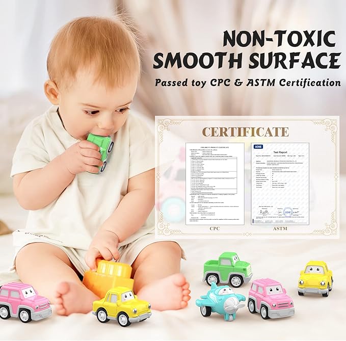 Toys for 1 2 3 Year Old Girl, 5-in-1 Carrier Truck for Toddler Girl, Friction Power Toy Cars with Light & Sound, Birthday Gifts, Pink