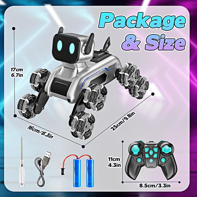 Robot Dog Toys for Age 8-13, 8WD Remote Control Cars Robot Dog Rc Car with Light & Sound, Toys Gifts for 6 7 8 9 10 11 12 Year Old Boys Christmas Birthday Coolest Gifts for Boys 8-12