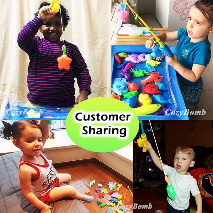 CozyBomB™ Magnetic Fishing Toys Game Set for Kids | Water Table Bathtub Kiddie Pool Party & Pole Rod Net, Plastic Floating Fish Toddler Color Ocean Sea Animals Birthday Age 3 4 5 6 Year