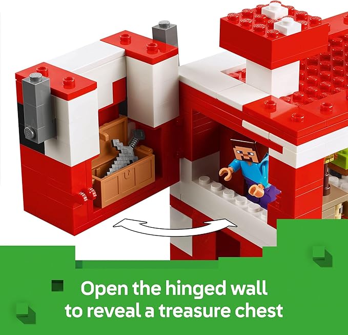 LEGO Minecraft The Mooshroom House Toy Figures and Playset - Building Minecraft Toy for Kids, Boys and Girls, Ages 8+ - with Steve and Other Figures for Pretend Play - Gift Idea for Birthdays - 21270