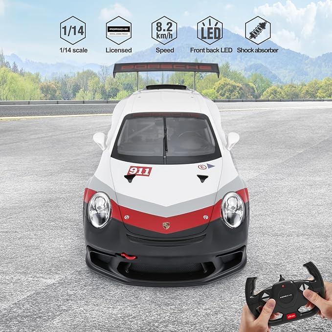 RASTAR RC 1/14 Porsche 911 GT3 Cup Remote Control Sports Car, Porsche Toy Car for Kids Drift RC Race Vehicle – White 2.4G