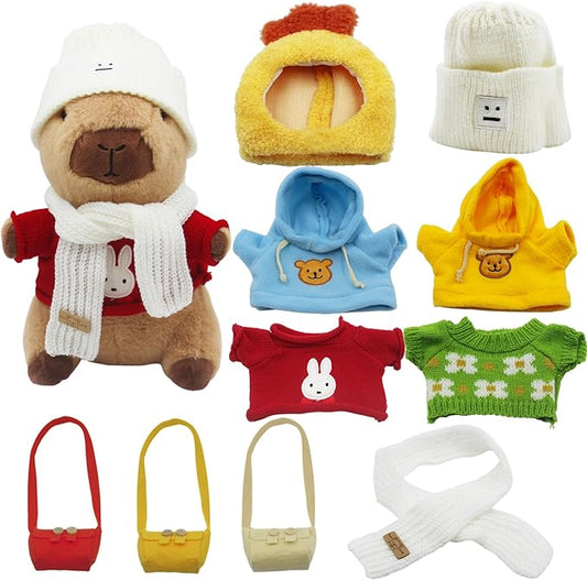 Capybara Plush with 11 Pcs Costume and Accessories,Capybara Plush Dress Up Toy,Adorable Capybara Gifts for Boys and Girls, Birthday Gift