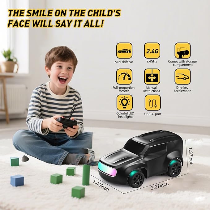 RC Drift Car 1/64 Scale Mini RC, 2.4Ghz Micro Turbo Racing 4WD Desktop Remote Control Rally Car with LED Lights for Adults Kid Toys Gift (Black Concept Model)