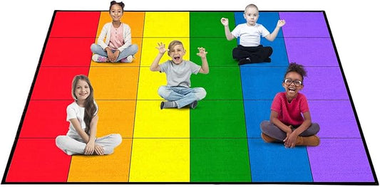 Booooom Jackson Classroom Rug Elementary, Large Classroom Carpet Preshool Seating Rug for School, Classroom Area Rug Educational Carpet with Non-Slip Backing (10'5" x 13', Rainbow Seats)