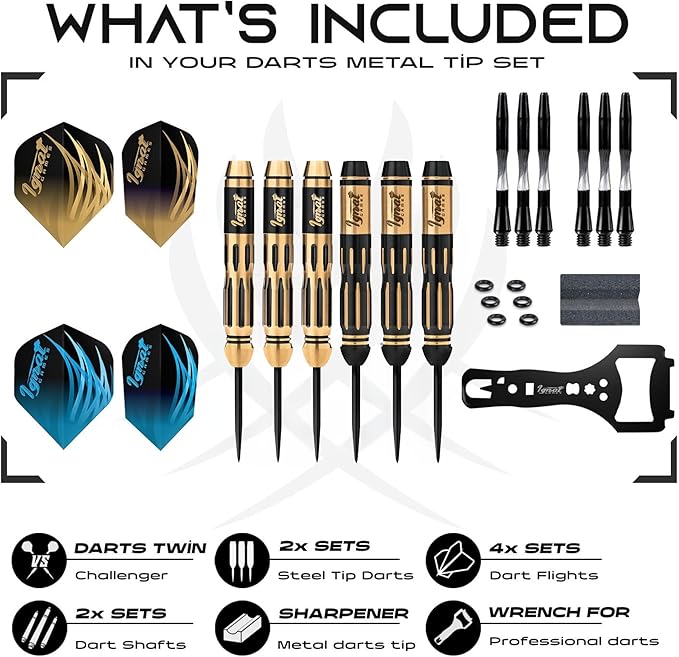 IgnatGames Steel Tip Darts Set - 3/6/12 Pack Brass Darts Metal Tip Set with Exquisite Case - Aluminum Shafts, 2 Sets of Flights, Dart Tool & Sharpener