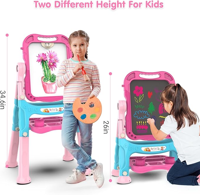 Amagoing Easel for Kids, Adjustable Standing Art Easel for Toddler, Double Chalk Drawing Board with Painting Accessories, Birthday Christmas Gift for Little Boys and Girls 3-5 Years Old