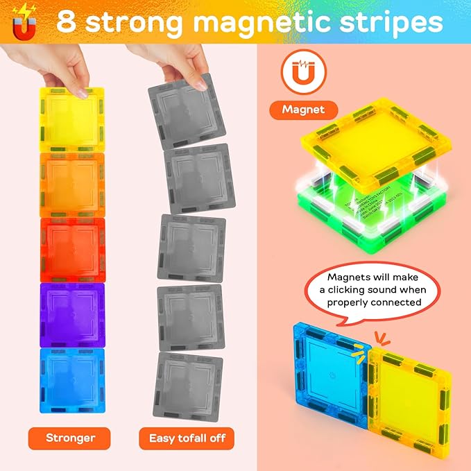TOY Life Magnetic Tiles for Toddlers 3-5 62 Pcs Magnet Blocks for Kids Ages 4-8 STEM Tile Building Toys Birthday Gift for Boys and Girls