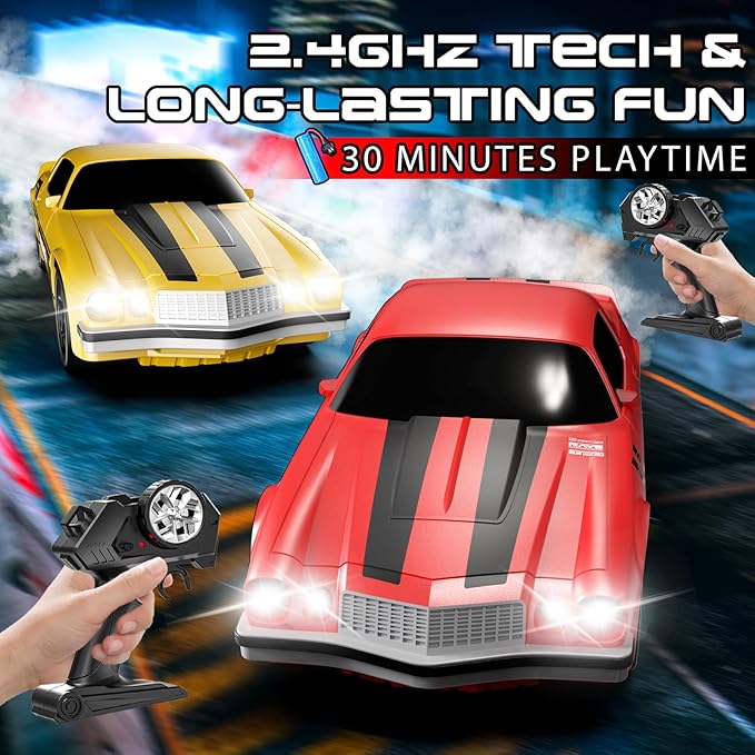 Remote Control Car, 1/24 Scale RC Drift Car, 4WD 15KM/H High Speed RC Cars, Racing Sport Toy Car with LED Lights, Racing Tire, Birthday for Kids Boys Girls, Rechargeable Battery