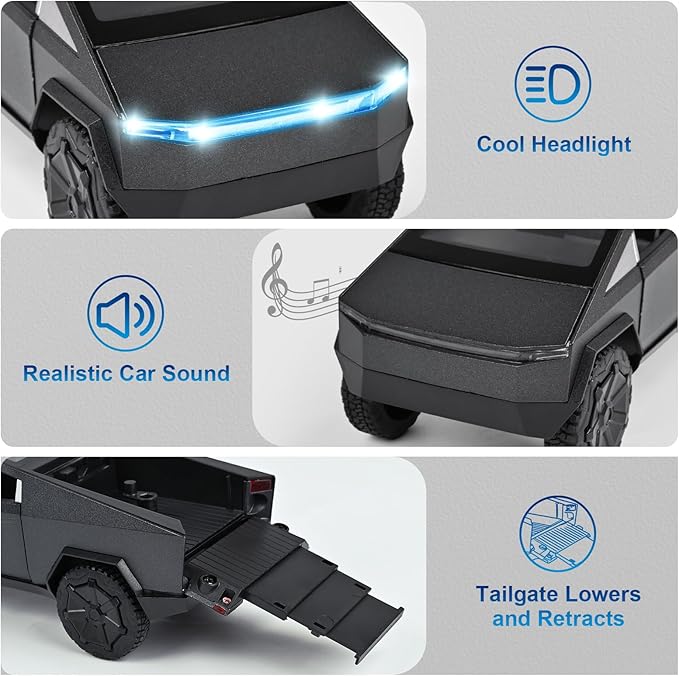 INGQU® Toy Car Alloy Diecast Pick-up Truck Model with RV & Motorcycle with Sound and Light Race Car Display Model Metal Pull-Back Vehicle 3-in-1 Camping Car Set Ideal Gift for Boys Kids Age for 3+