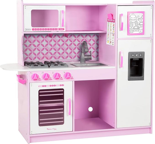 Melissa & Doug Wooden Chef’s Pretend Play Toy Kitchen With “Ice” Cube Dispenser – Cupcake Pink/White - FSC Certified