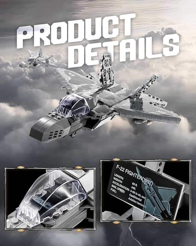 dOvOb Military F-22 Raptor Fighter Jet Air Force Building Block Set (626 Pieces), Fighting Falcon Army Plane Toys as Gift for Kids or Adult