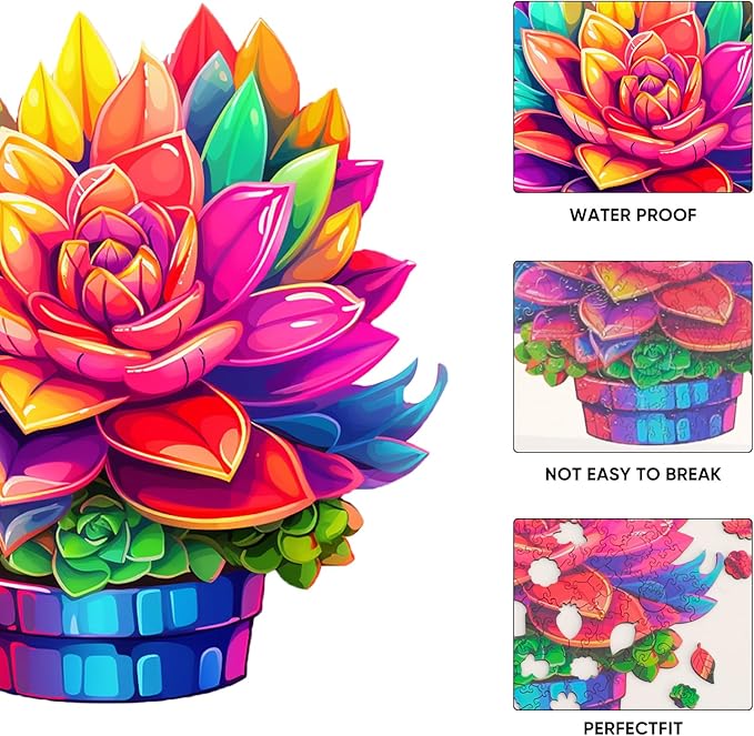 Wooden Puzzle Colorful Flower 500pcs King Size 16.9'' x 16.2'', Luxurious Shaped Wood Puzzle, Beautiful Package, Best Gift for Adults and Kids, Family Game