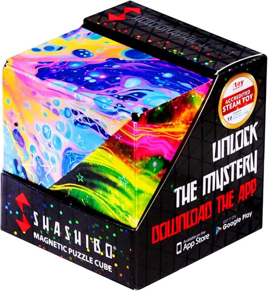 SHASHIBO Holographic Shape Shifting Box - STEM Magnetic Fidget Cube That Transforms Into Over 70 Shapes, Download Fun in Motion Toys Mobile App (Cosmos)