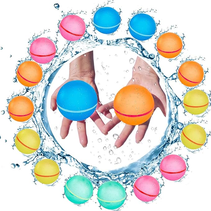 Reusable Water Balloons Water Bombs Splash Ball Quick Fill Self-Sealing Silicone Refillable Water Balls Outdoor Activities Summer Toy Pool Beach Water Games Toys for Kids ages 4-12 (12 Pcs)