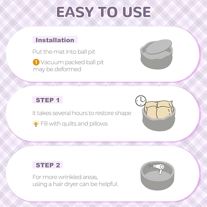 Baby Ball Pit 27.6" Soft Round Memory Foam Ball Pits NOT Included Balls Indoor Outdoor Playpen for Babies Toddlers Kids Great Gift for Girls Boys, Gray