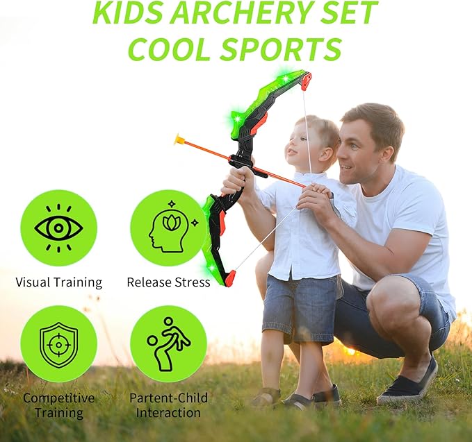 ASMAD Kids Bow and Arrow Set, LED Light Up Archery Toy Set, 10 Suction Cup Arrows, Target & Quiver, Indoor and Outdoor Kids Toys for Children Boys Girls, Christmas Birthday Gifts for Kids