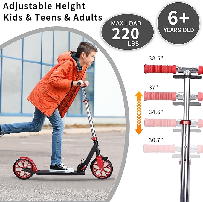 Kick Scooter - Collapsible Portable Kids Push Scooter - Lightweight Folding Design with High Visibility RGB Light Up LEDs on Stem, Wheels, and Deck