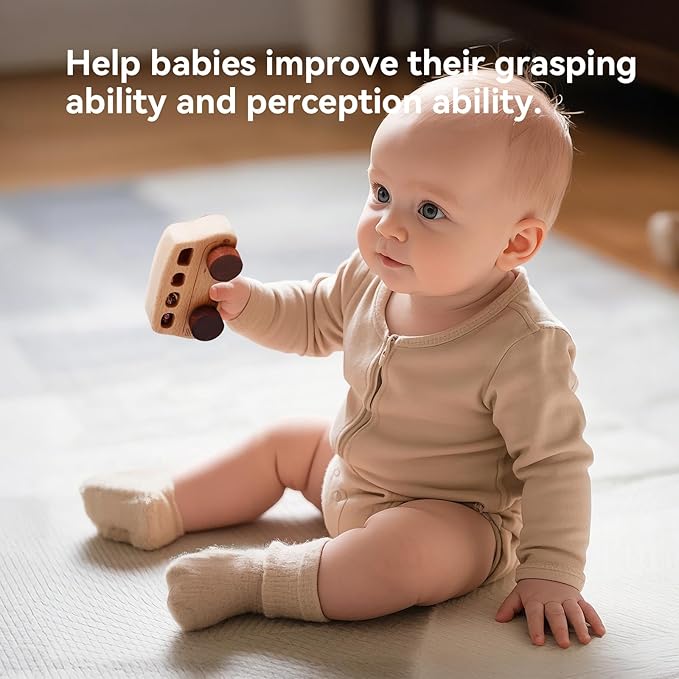 WOODEN TEETHER 3pcs Wooden Cars for Toddlers 1-3 Years Car Toys for Babies Wooden Baby Toys Include Car Boat Airplane，Ideal Gift for Girls and Boys