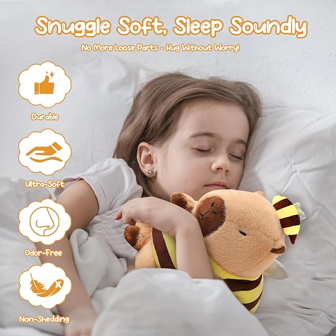 Capybara Plush Toy Kawaii Stuffed Animals with Bee Costume Soft Cute Plushies Capybara Doll for Girls Boys Kids Birthday Valentine Gift Room Decor 12 Inch