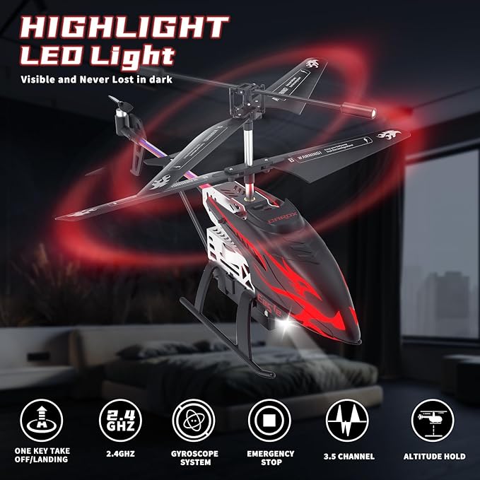 Remote Control Helicopter for Kids with 30-Minute Flight Time, LED Light Effects, Altitude Hold, One-Key Takeoff/Landing, for Boys and Girls Ages 6+, Perfect Christmas and Birthday Gifts