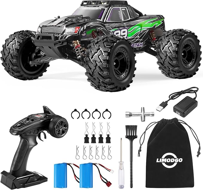 1:10 Large Brush RC Car for Adults, Fast Remote Control Car, 28+ MPH Rc Hobby Truck with Headlights, All Terrain 2.4 Ghz Electric Hobby Rc Cars, 4WD Off Road Monster Truck for Adults-Green