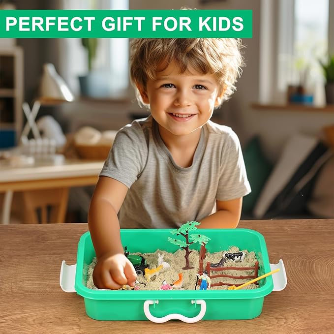 Farm Sensory Bin, Farm Sensory Toys with Play Sand for Toddlers Boys and Girls, Kids Toys Gift Sand Box for Age 3 4 5 6 7 8