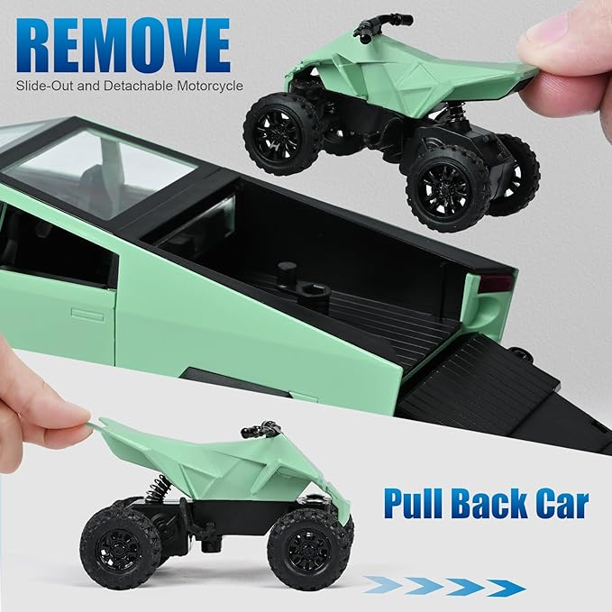 INGQU® Toy Car Alloy Diecast Pick-up Truck Model with RV & Motorcycle with Sound and Light Race Car Display Model Metal Pull-Back Vehicle 3-in-1 Camping Car Set Ideal Gift for Boys Kids Age for 3+