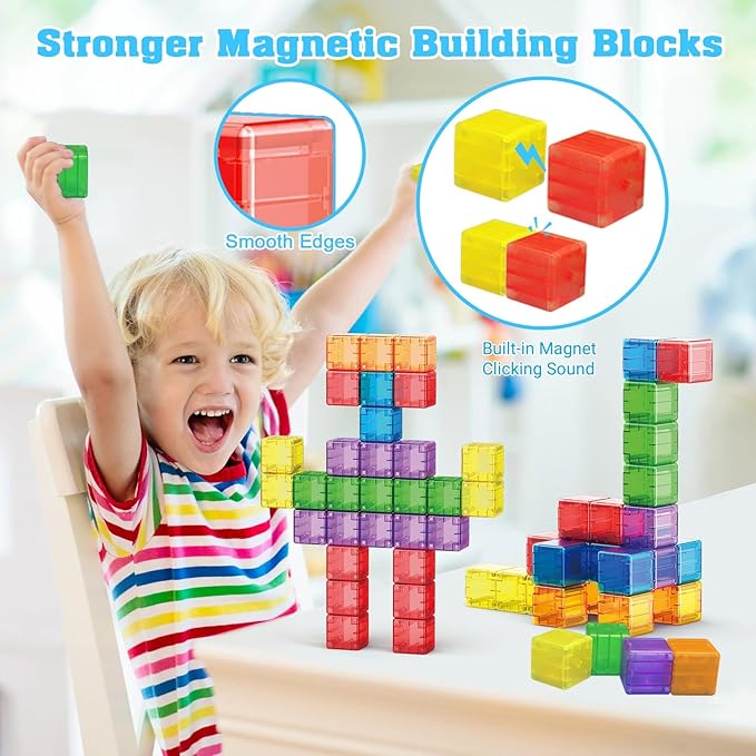 1.38 inch Magnetic Blocks Toddler Toys, 30pcs Translucent Building Blocks Building Toy for Ages 2-4 5-7, Preschool STEM Magnet Sensory Montessori Toys for 2 3 4 5 6 Year Old Boys Girls