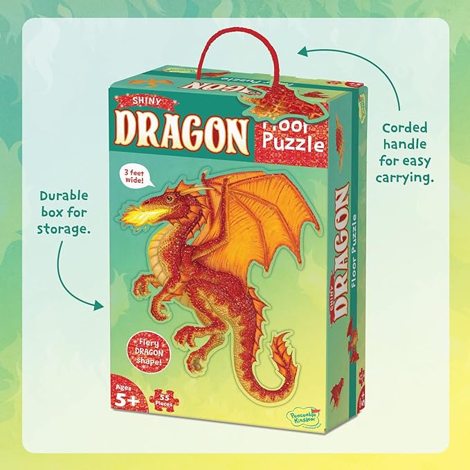 Peaceable Kingdom Dragon Puzzle – Floor Puzzles for Kids Ages 5 & Up – Includes 55 Sturdy Pieces & Carrying Case with Corded Handle