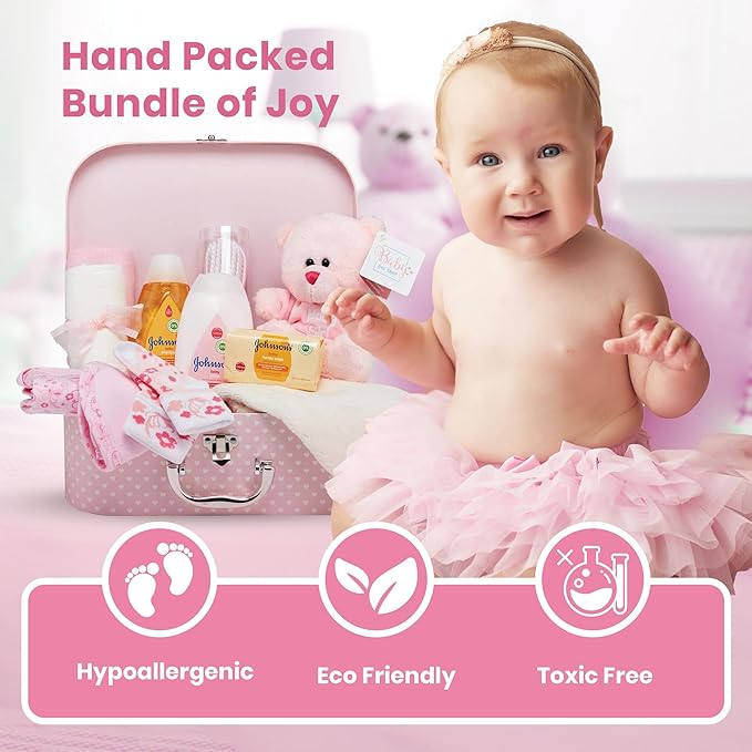 Baby Box Shop Baby Shower Gifts for Girl, Newborn Essentials in a Pink Baby Girl Hamper for New Born