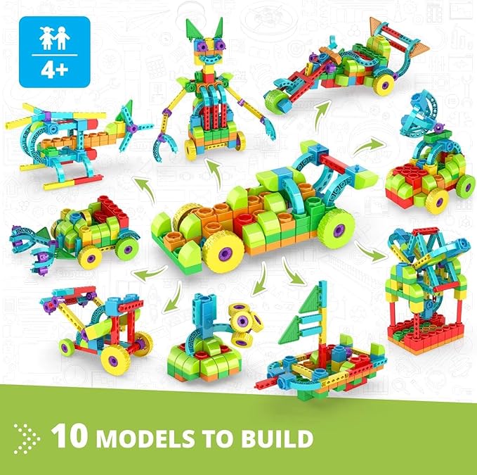 Engino: Qboidz Racing Car - 10 Model Brick Building Set, Toy Construction, Coloring & Math Activities, Stack-Click Assembly, STEM Play-Learn, Kids 4+