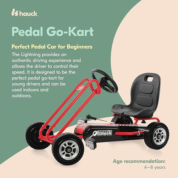 hauck Ride On Pedal Go Kart Toy w/ Adjustable Bucket Seat, for Boys & Girls Ages 4-8, Red